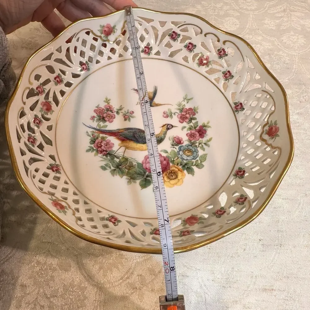 Antique Schumann Arzberg Reticulated German Plate Birds Of Paradise & Florals
